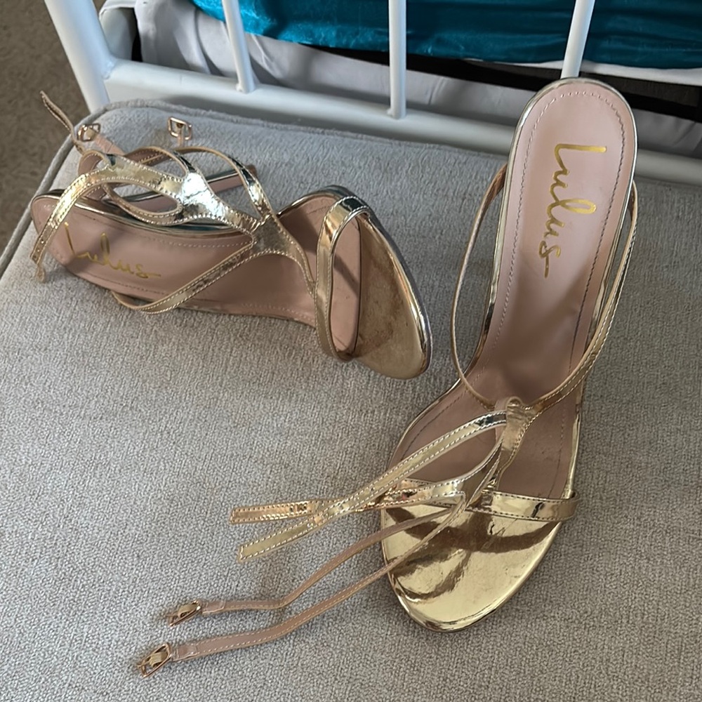 Lulu's Gold Stiletto Heels with Ankle Strap - Picture 6 of 6